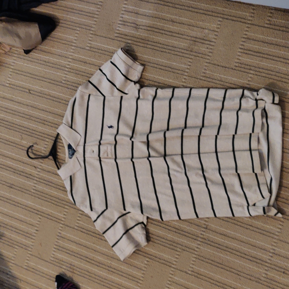 Cream and forest green polo L